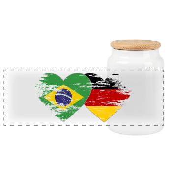 Brazil Germany flag used heart - Panoramic Cookie Jar with Wooden Lid - white - Front