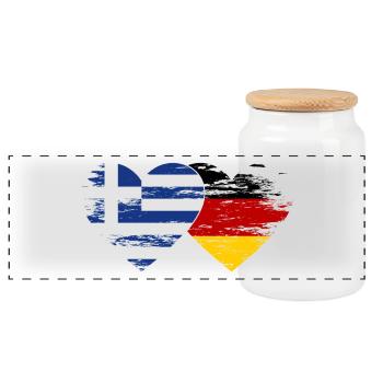 Griechenland Deutschland Flagge used Herz - Panorama Keksdose mit Holzdeckel - Weiß - Vorne