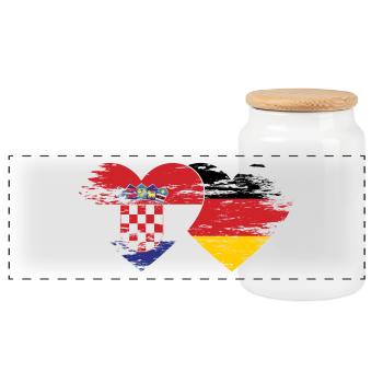 Croatia Germany flag used heart - Panoramic Cookie Jar with Wooden Lid - white - Front