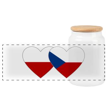 Poland Czech Republic Flag Heart - Panoramic Cookie Jar with Wooden Lid - white - Front