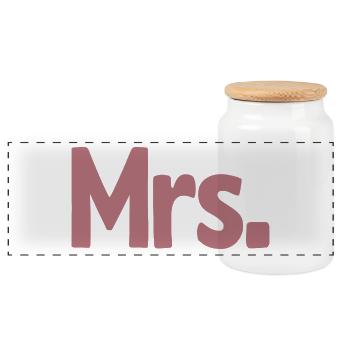 Mrs. Matching Couple Engagement Wedding Honeymoon - Panoramic Cookie Jar with Wooden Lid - white - Front