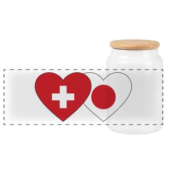 Schweiz Japan Flagge Herz - Panorama Keksdose mit Holzdeckel - Weiß - Vorne