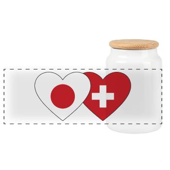 Japan Schweiz Flagge Herz - Panorama Keksdose mit Holzdeckel - Weiß - Vorne