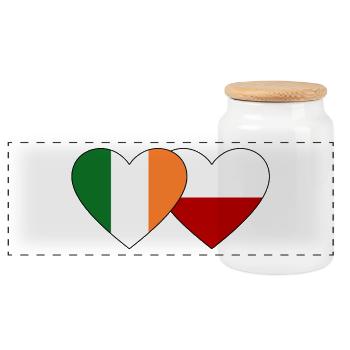 Ireland Poland Flag Heart - Panoramic Cookie Jar with Wooden Lid - white - Front