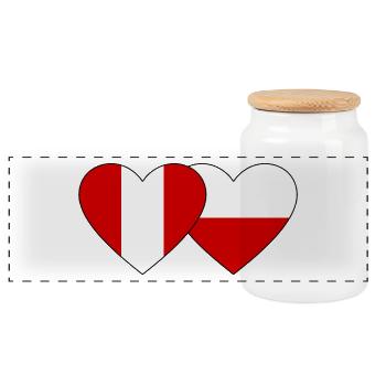 Peru Poland Heart Flag - Panoramic Cookie Jar with Wooden Lid - white - Front