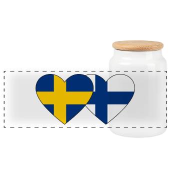 Sweden Finland Flag Heart - Panoramic Cookie Jar with Wooden Lid - white - Front
