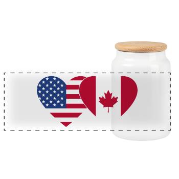 USA Kanada Flagge Herz - Panorama Keksdose mit Holzdeckel - Weiß - Vorne