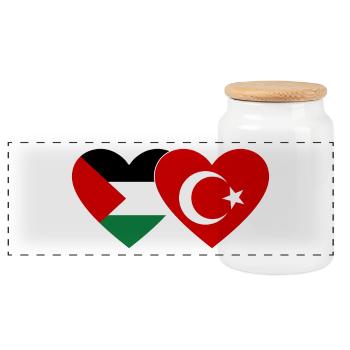 Palestine Turkey Flag Heart - Panoramic Cookie Jar with Wooden Lid - white - Front