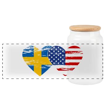 Suède USA Drapeau Coeur Utilisé - Boîte à biscuits avec couvercle en bois - blanc - Devant