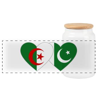 Algérie Pakistan Drapeau Coeur - Boîte à biscuits avec couvercle en bois - blanc - Devant