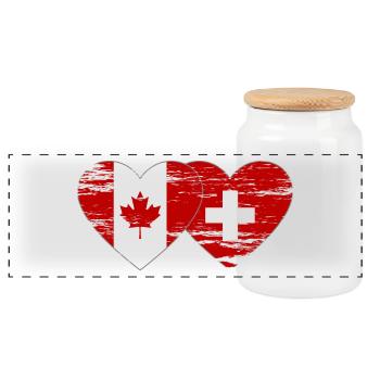 Canada Switzerland Flag Heart Used - Panoramic Cookie Jar with Wooden Lid - white - Front