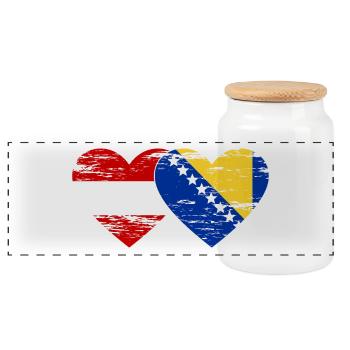 Bosnia Austria flag heart used - Panoramic Cookie Jar with Wooden Lid - white - Front