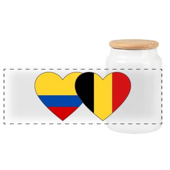 Kolumbien Belgien Flagge Herz - Panorama Keksdose mit Holzdeckel - Weiß - Vorne