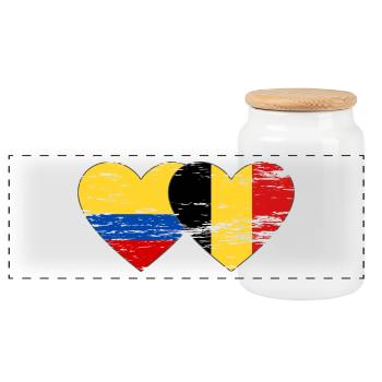 Kolumbien Belgien Flagge Herz used - Panorama Keksdose mit Holzdeckel - Weiß - Vorne