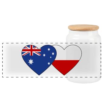 Australia Poland Flag Heart - Panoramic Cookie Jar with Wooden Lid - white - Front