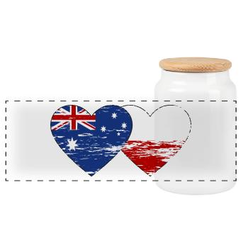 Australia Poland Flag Heart used - Panoramic Cookie Jar with Wooden Lid - white - Front