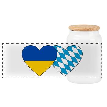 Ukraine Bavaria Flag Heart - Panoramic Cookie Jar with Wooden Lid - white - Front