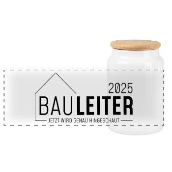 Bauleiter 2025 - Jetzt wird genau hingeschaut - Panorama Keksdose mit Holzdeckel - Weiß - Vorne