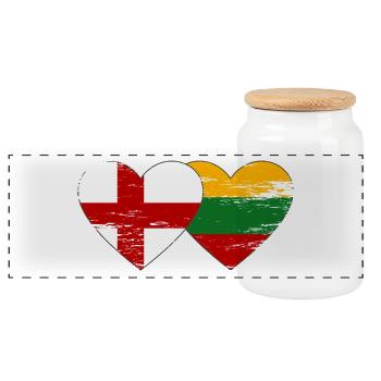 England Litauen Flagge Herzform used - Panorama Keksdose mit Holzdeckel - Weiß - Vorne