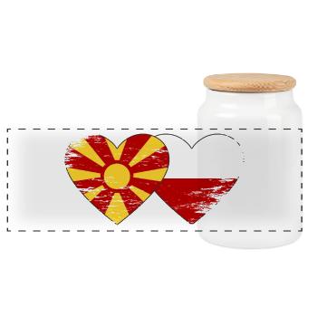 Macédoine Pologne Drapeau Coeur utilisé - Boîte à biscuits avec couvercle en bois - blanc - Devant