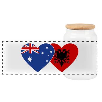 Australia Albania Flag Heart - Panoramic Cookie Jar with Wooden Lid - white - Front