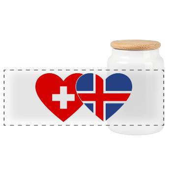 Schweiz Island Flagge Herz - Panorama Keksdose mit Holzdeckel - Weiß - Vorne