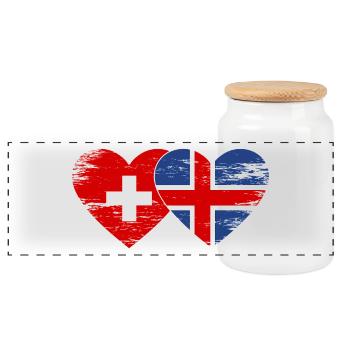 Suisse Islande Drapeau Coeur utilisé - Boîte à biscuits avec couvercle en bois - blanc - Devant