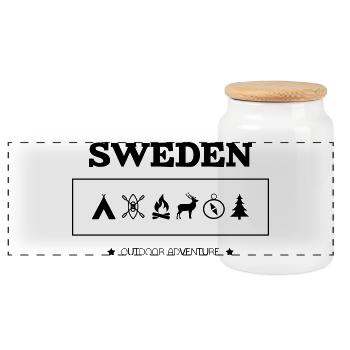 Schweden Outdoor Adventure Symbole - Panorama Keksdose mit Holzdeckel - Weiß - Vorne