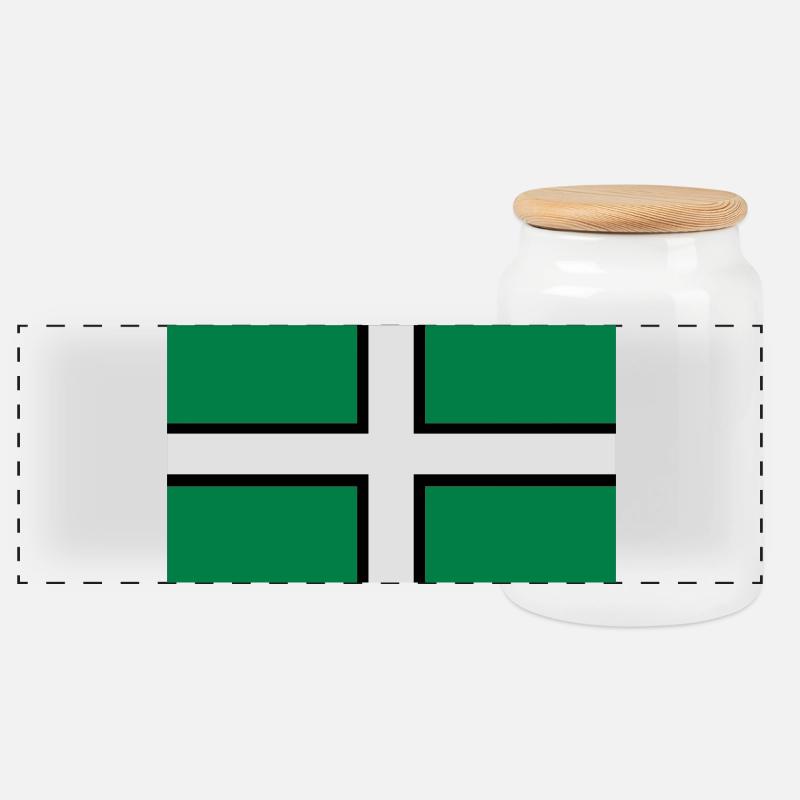Saint Petroc's Flag - Flag of Devon - Panoramic Cookie Jar with Wooden Lid - white