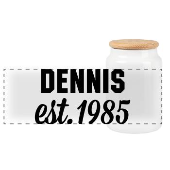 Dennis est 1985 - Panorama Keksdose mit Holzdeckel - Weiß - Vorne