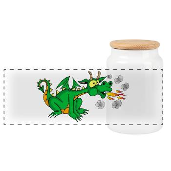 Green dragon - Panoramic Cookie Jar with Wooden Lid - white - Front