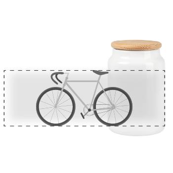 Minimal Bicycle Silhouette Graphic - Panoramic Cookie Jar with Wooden Lid - white - Front