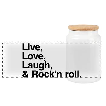 live love laugh and rock and roll - Panoramic Cookie Jar with Wooden Lid - white - Front