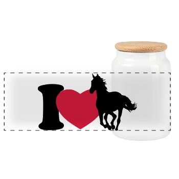 I love horses - J'adore les chevaux - Boîte à biscuits avec couvercle en bois - blanc - Devant