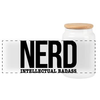 nerd - Panoramic Cookie Jar with Wooden Lid - white - Front
