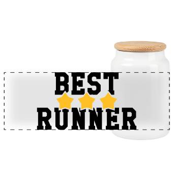 Running / Jogging / Run / Trail / Sport - Panoramic Cookie Jar with Wooden Lid - white - Front