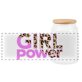 Imprimé léopard Typographie GIRL POWER - Boîte à biscuits avec couvercle en bois - blanc - Devant
