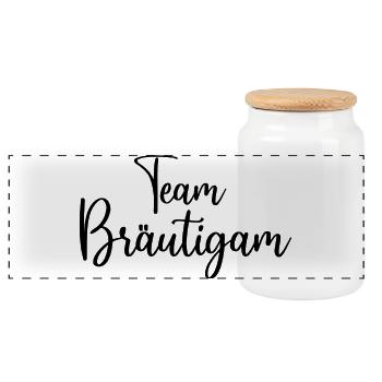 Team Bräutigam JGA Junggesellenabschied - Panorama Keksdose mit Holzdeckel - Weiß - Vorne