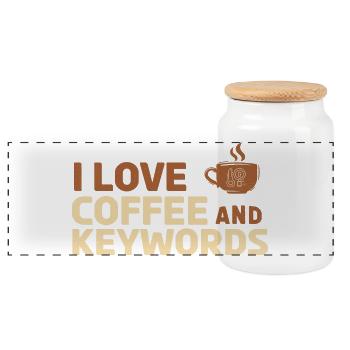 I love coffee and keywords - Panoramic Cookie Jar with Wooden Lid - white - Front