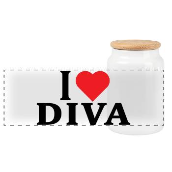 T-shirt I love Diva t-shirt gift idea - Panoramic Cookie Jar with Wooden Lid - white - Front