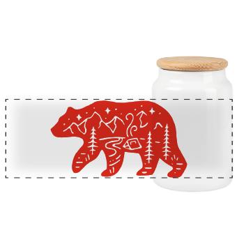 Red bear totem of nature - Panoramic Cookie Jar with Wooden Lid - white - Front