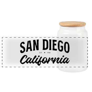San Diego Vintage Lettering - Panoramic Cookie Jar with Wooden Lid - white - Front