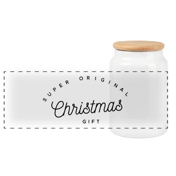 Super originelles Weihnachtsgeschenk | Lustiger Feiertagstext - Panorama Keksdose mit Holzdeckel - Weiß - Vorne