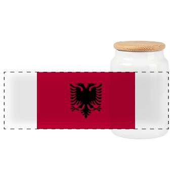 Albanien National Flagge - Panorama Keksdose mit Holzdeckel - Weiß - Vorne