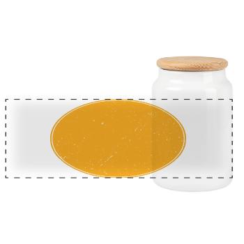 Ovaler Background schmutzig gold-gelb - Panorama Keksdose mit Holzdeckel - Weiß - Vorne