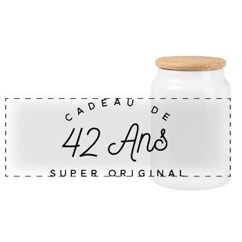 Cadeau 42 ans  - Boîte à biscuits avec couvercle en bois - blanc - Devant