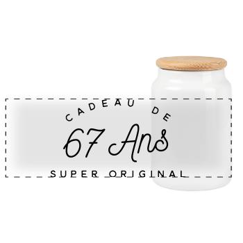 Cadeau 67 ans  - Boîte à biscuits avec couvercle en bois - blanc - Devant