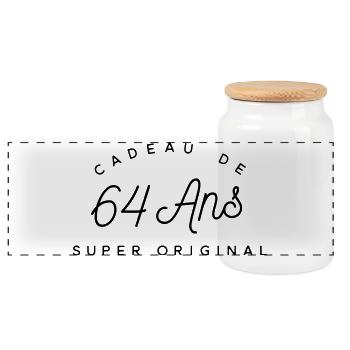 Cadeau 64 ans  - Boîte à biscuits avec couvercle en bois - blanc - Devant
