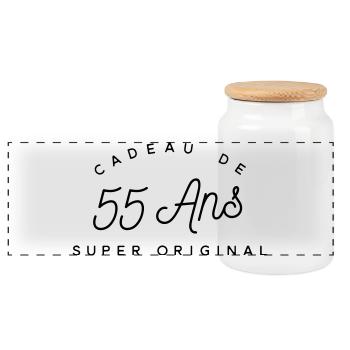 Cadeau 55 ans  - Boîte à biscuits avec couvercle en bois - blanc - Devant