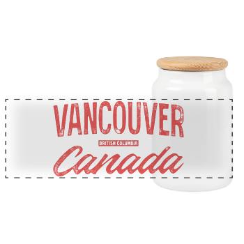 Vancouver Canada Vintage Druckschrift - Panorama Keksdose mit Holzdeckel - Weiß - Vorne